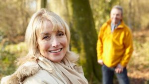 Seniors enjoying a winter hike activity