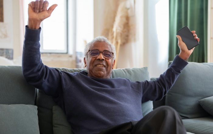 black senior man stretch morning